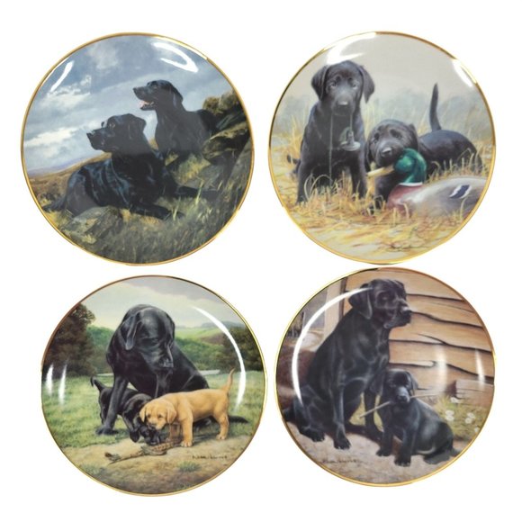 Royal Doulton Black Labrador Collector Plates Set of 4 Franklin Mint Puppies 8" - Picture 11 of 11